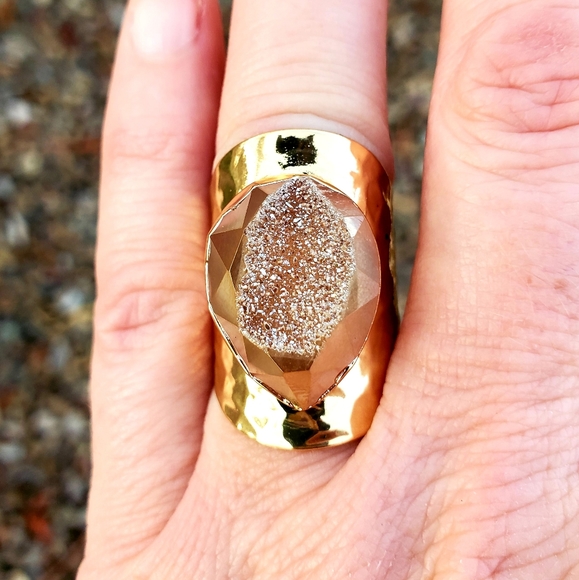 New Huge Titanium Window Druzy Adjustable Gold Ring. - Picture 14 of 16